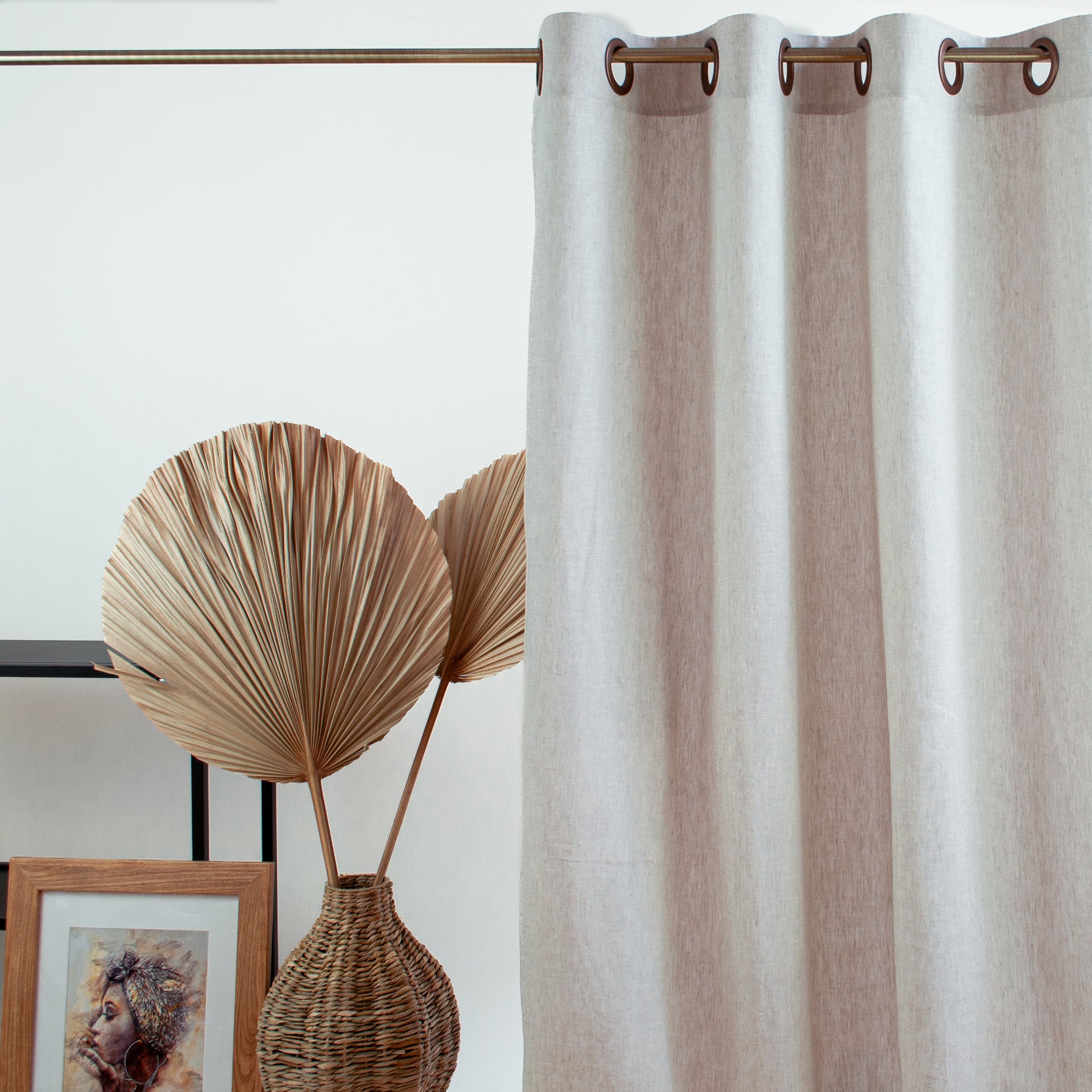Grommet Top Linen Curtain Panel - Eyelet Window Treatments - Natural 100%  Linen Drapery