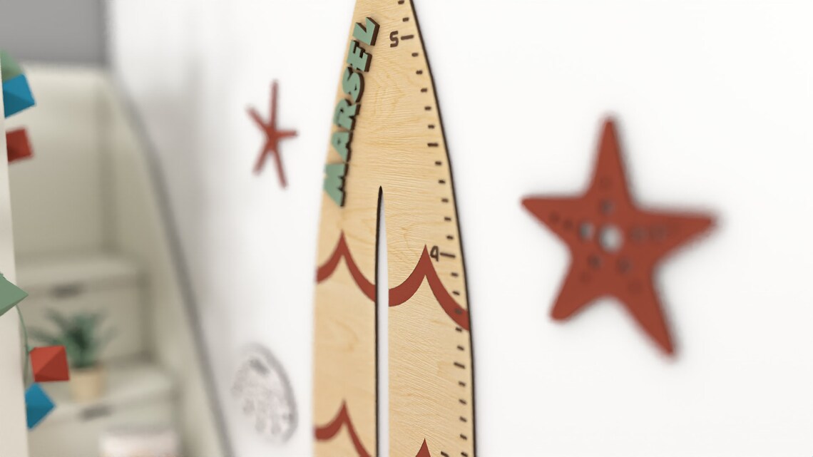 Growth Chart Wooden Markers - Surfboard