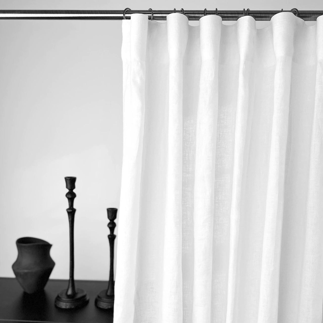 S-Fold Linen Curtain Panel with Cotton or Blackout Lining - Suitable for Rings or Tracks - Privacy Linen Curtain