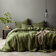 Linen Duvet Cover, Color: Moss Green