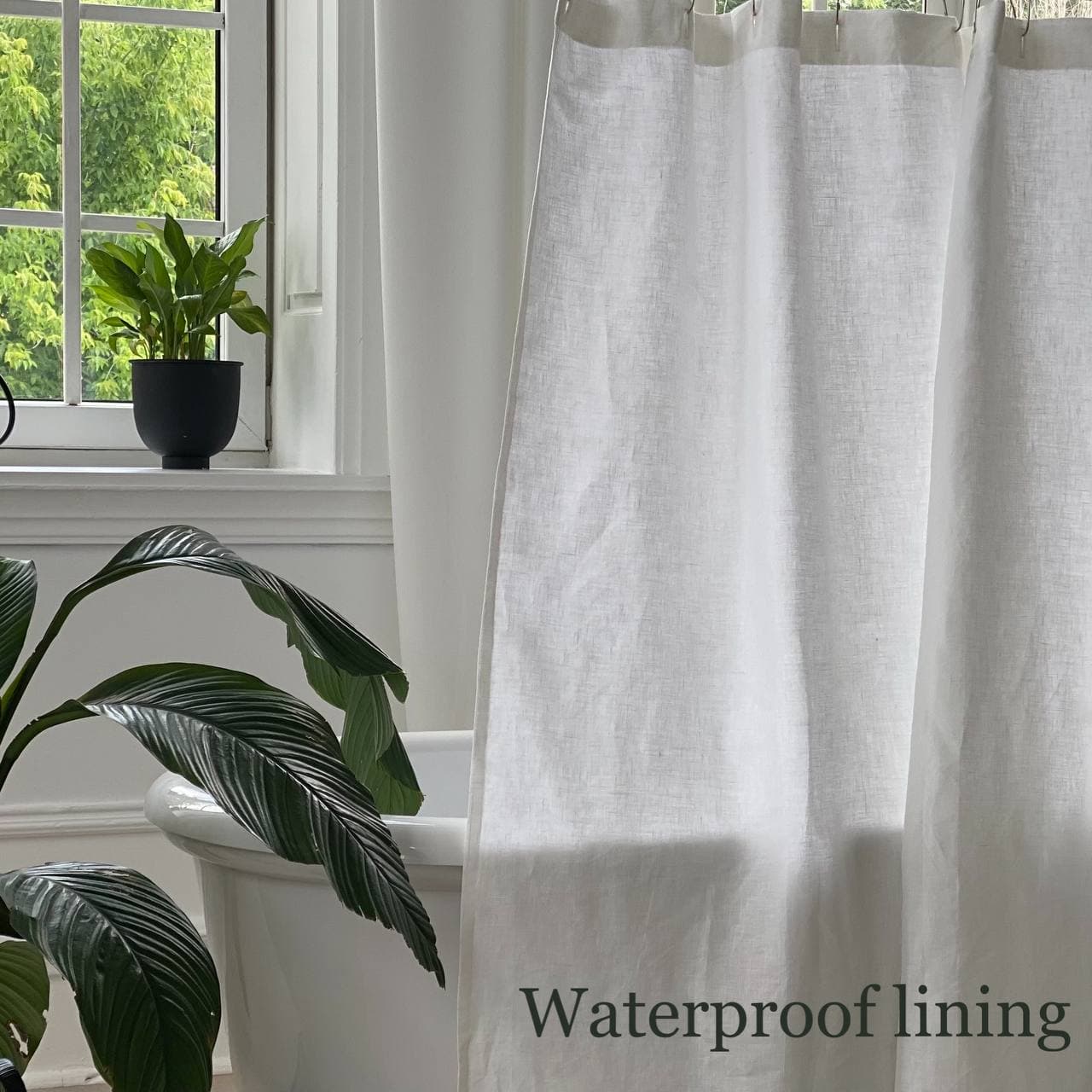 Natural Linen Shower Curtain with Metal Eyelets Modern Farmhouse Bathroom Decor Waterproof lined