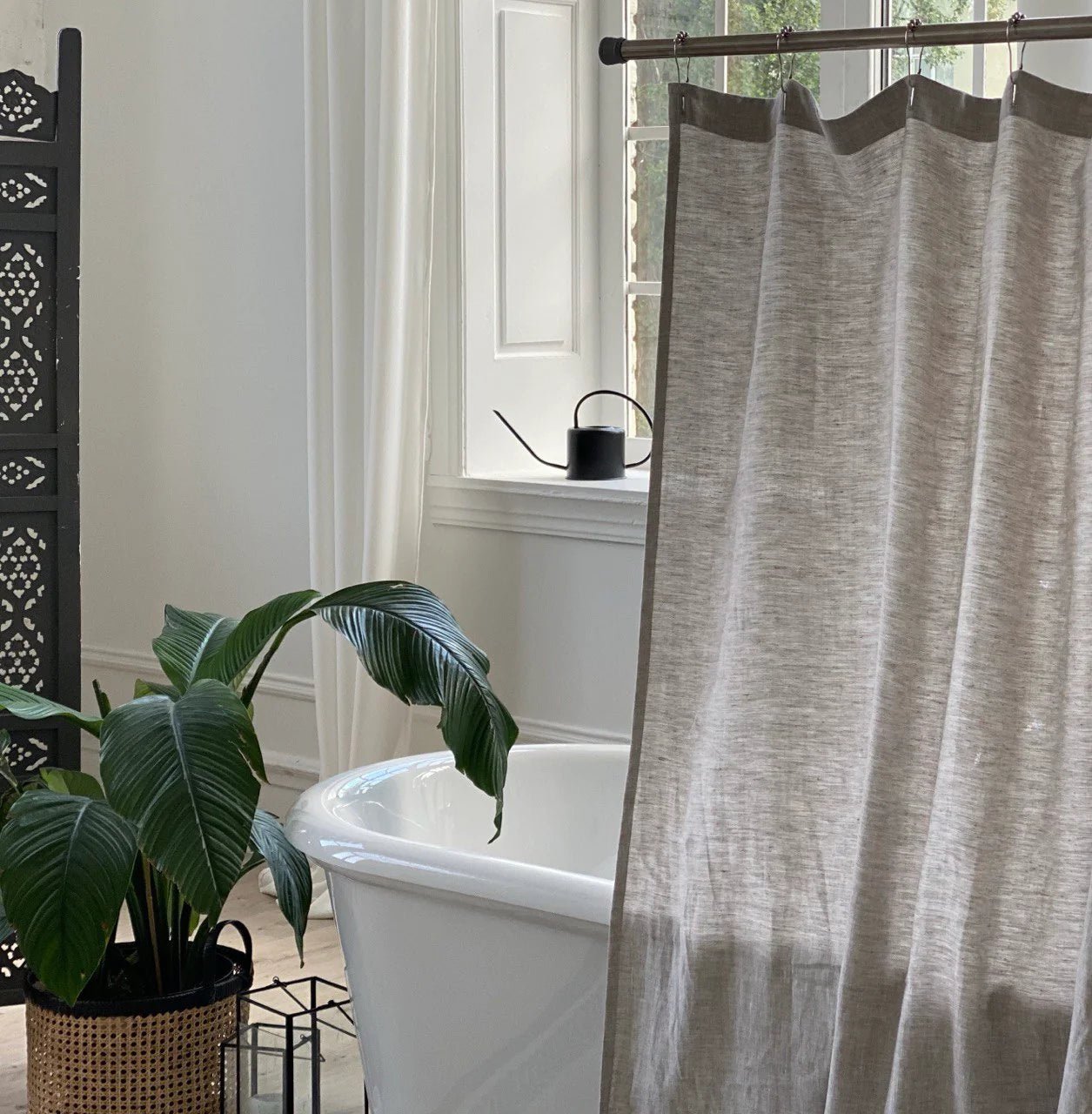 White Linen Shower Curtain Extra Long Linen Shower Panel