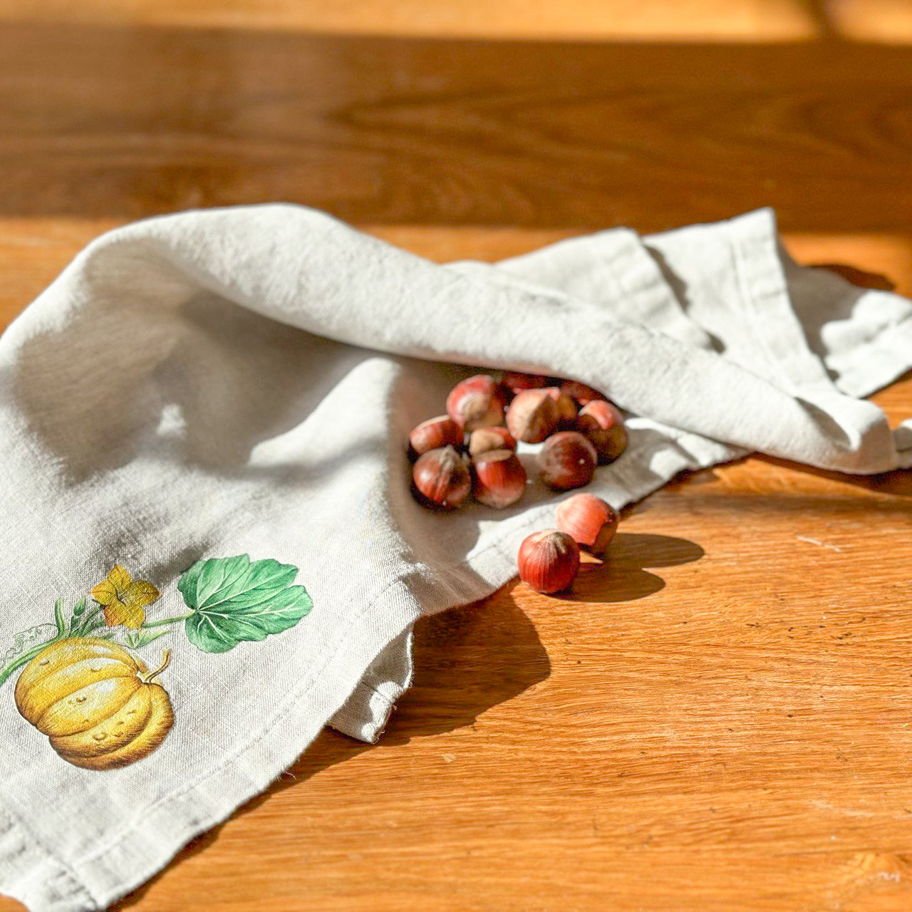 Linen Tea Towel with Pumpkin Print