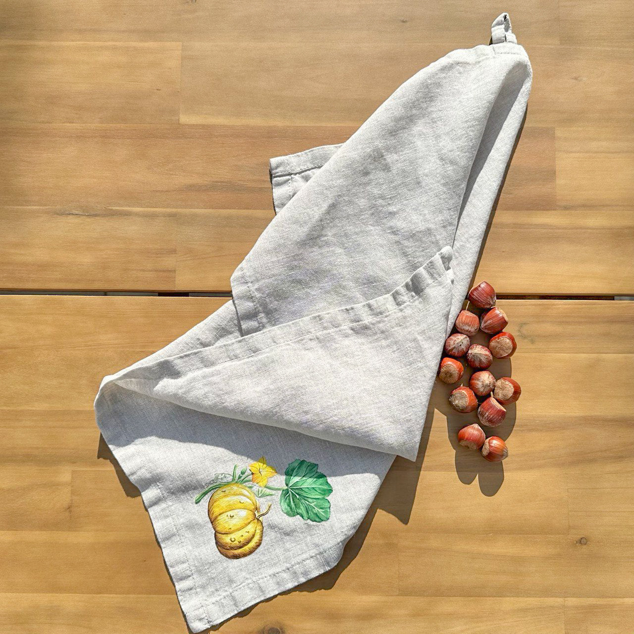Linen Tea Towel with Pumpkin Print