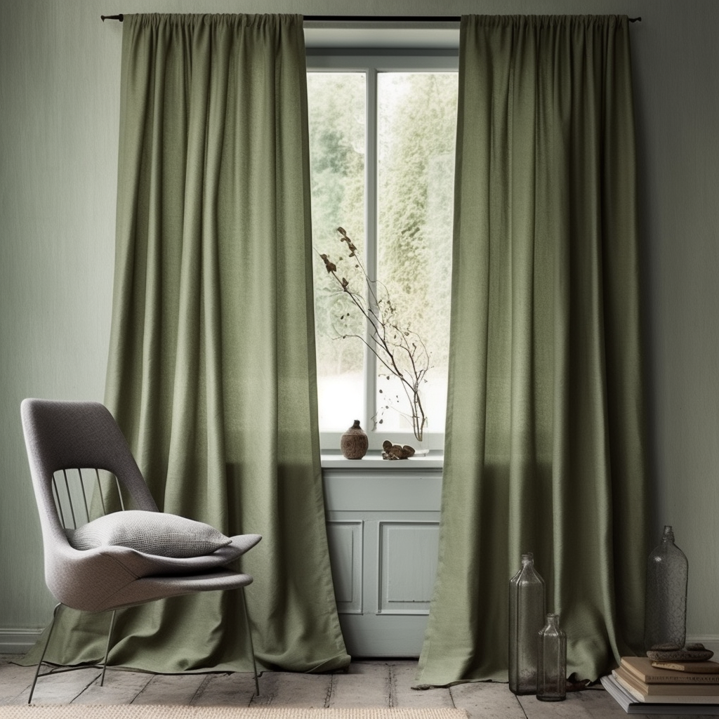 Sage Linen Rod Pocket Curtain Panel - Custom Width, Custom Length Info