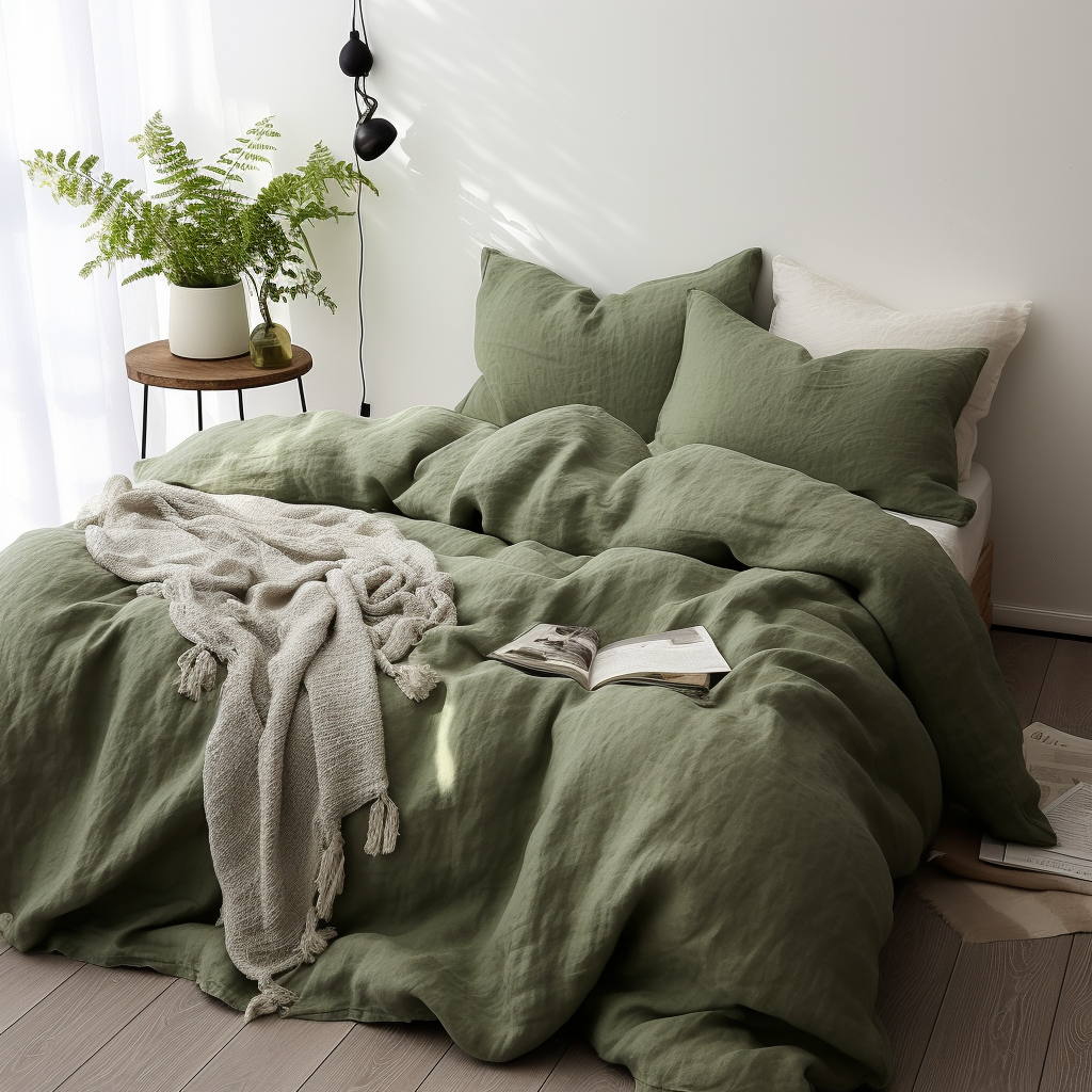 Linen Duvet Cover, Color: Sage Green