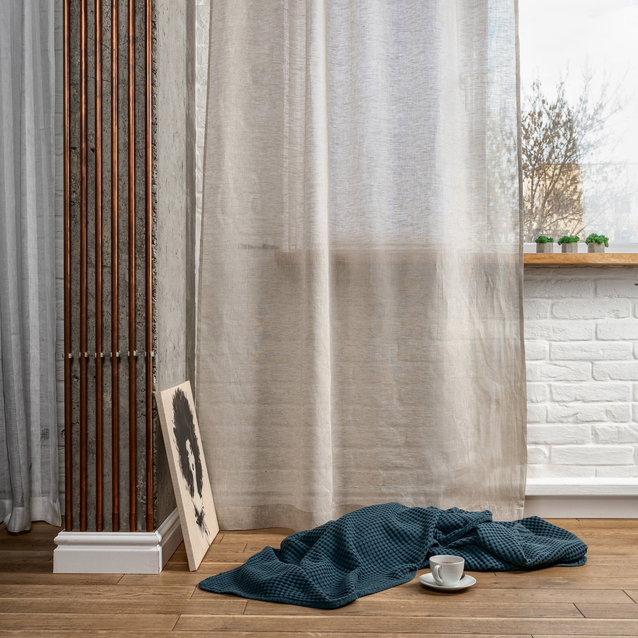 Sheer Linen Bay Window Curtains Back Tabs Custom Sizes 63 84 90 95 96 108 120 49 60