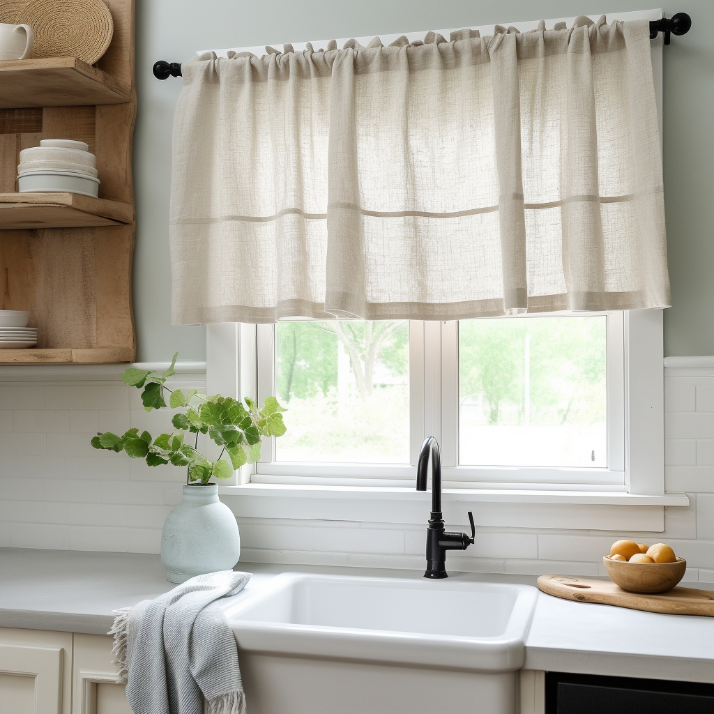 Natural Linen Cafe Curtains - Kitchen Linen Valance - Various Сolors