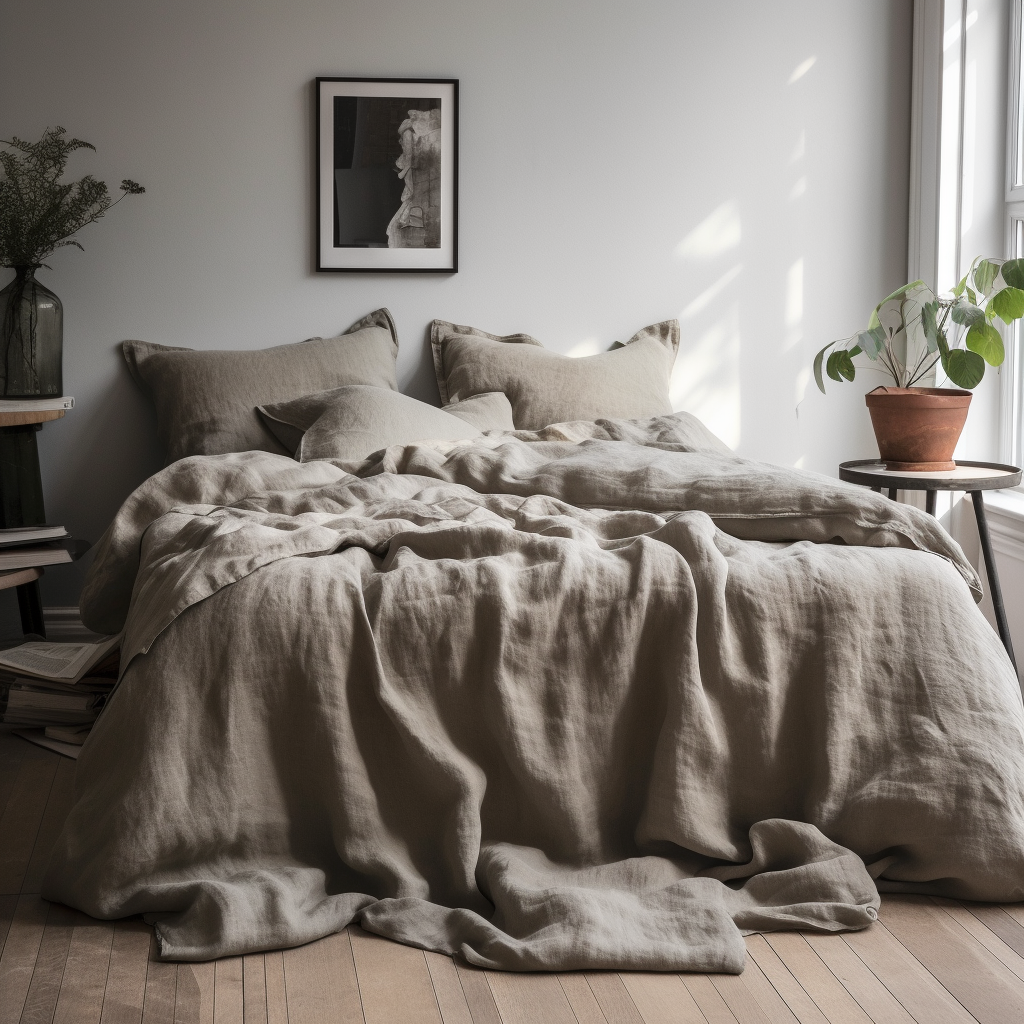 Linen Duvet Cover, Color:Stone Grey