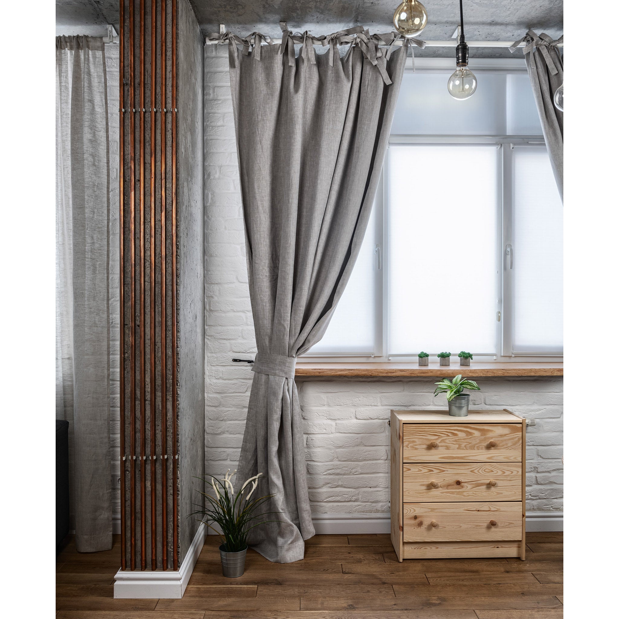 Linen curtain Hermione, linen drapes, factory tie top curtains