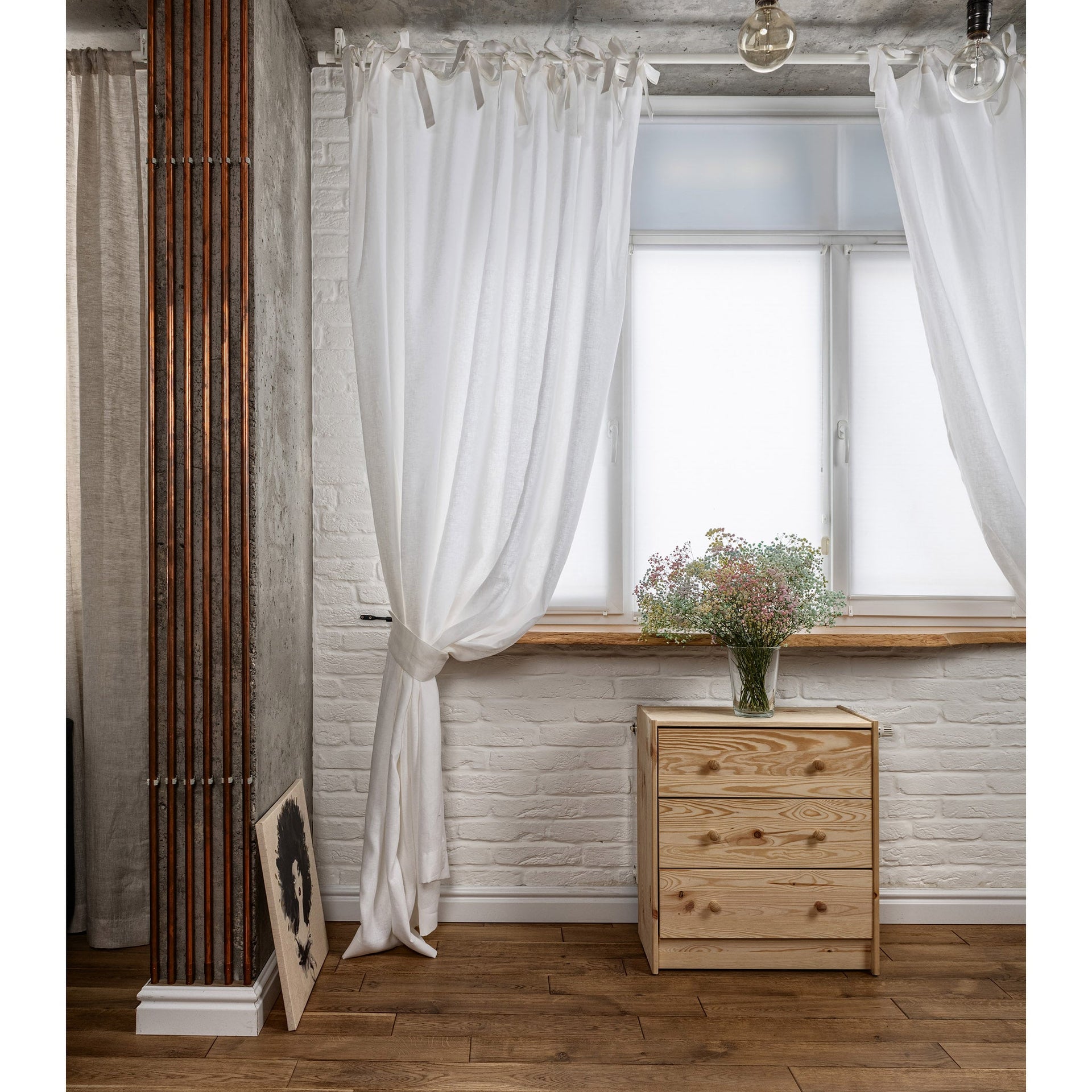 Top Ties Linen Curtains in White Color