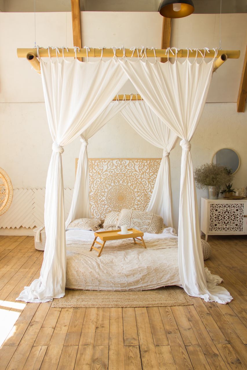 Canopy Bed Curtain - Natural Sheer Linen -With Ties