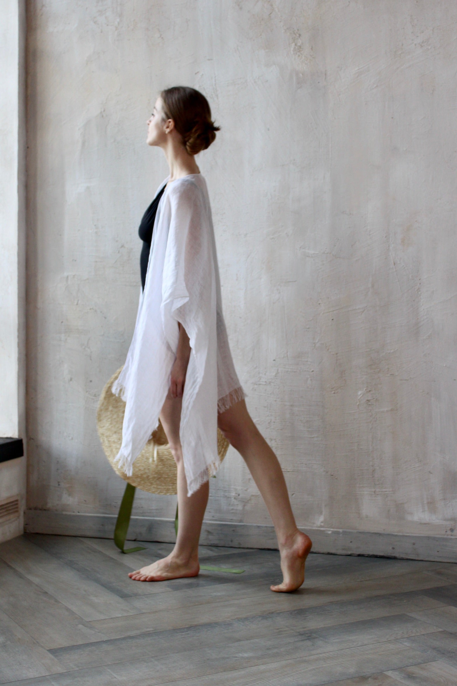 white linen kimono dress Linen Kimono Wrap Dress, White Color, Designed by Anam