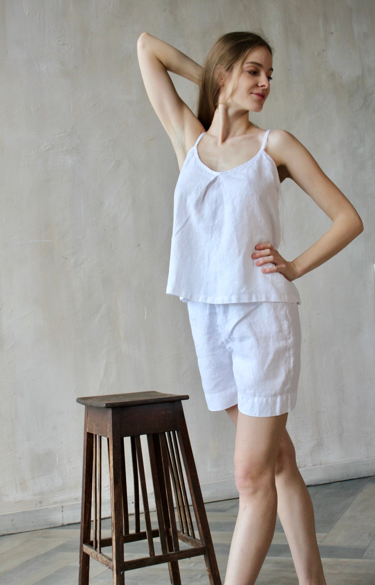 Pure Linen Loungewear Tank Top and Shorts - Soft Pre-washed Homewear