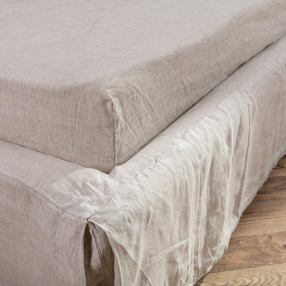 Tailored Linen Bed Skirt Pleated Split Corners and High Drops Availa
