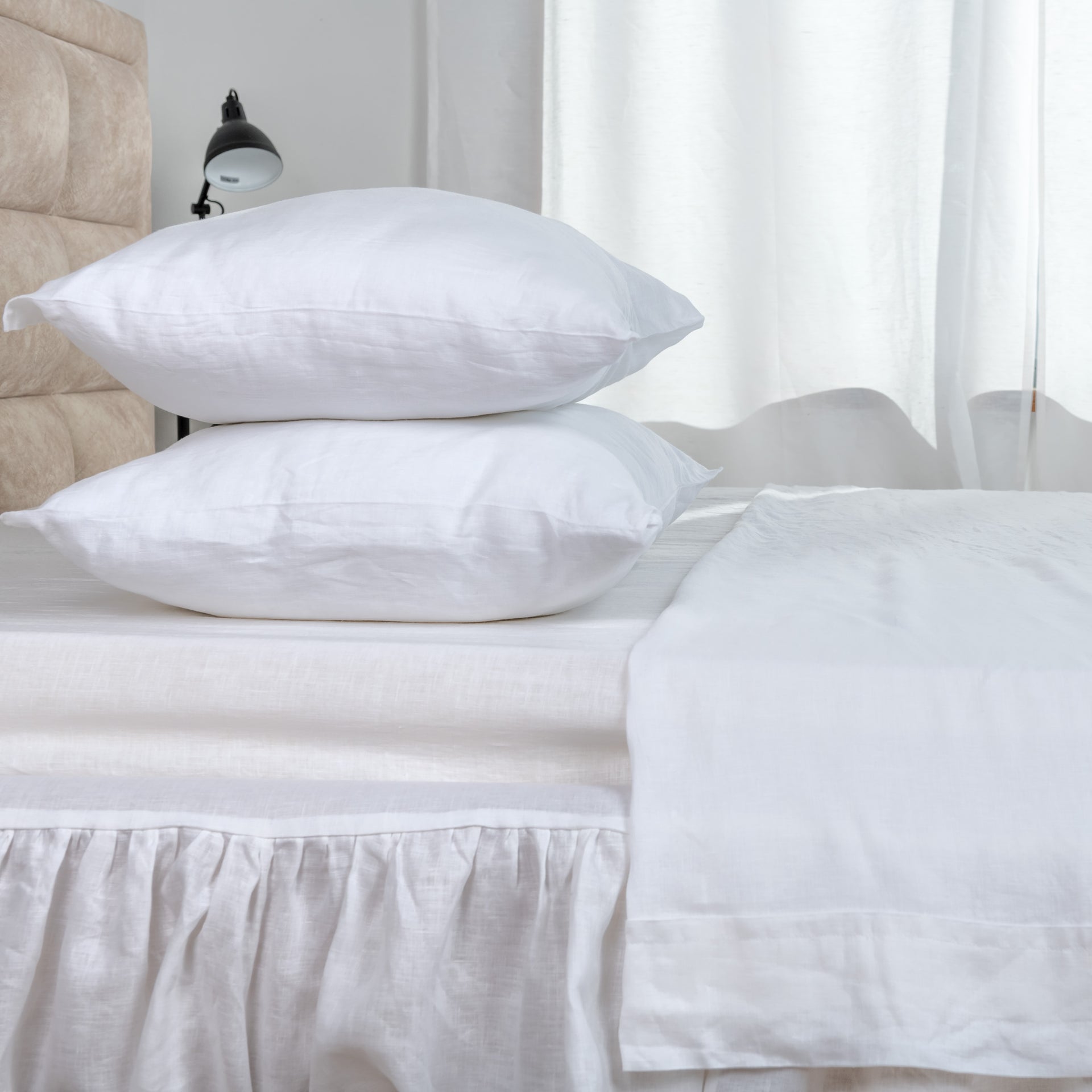 White Linen Bed Sheets - 4 Piece Linen Sheet Set - Twin, Full, Queen