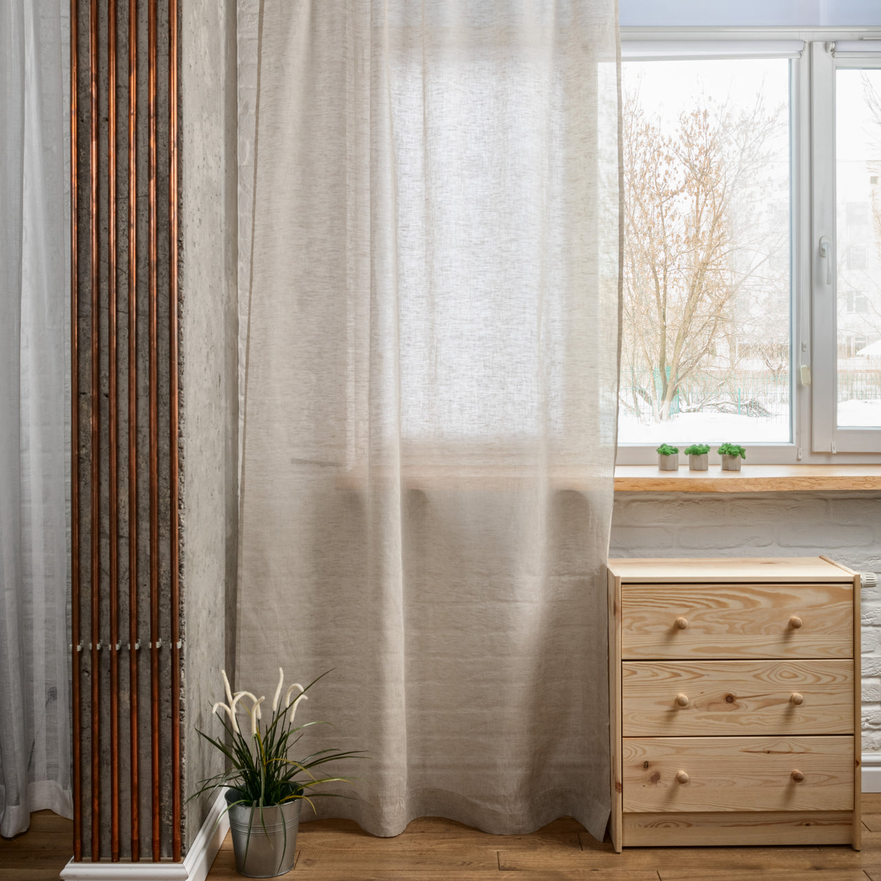Linen Sheer Curtain, Color: Natural