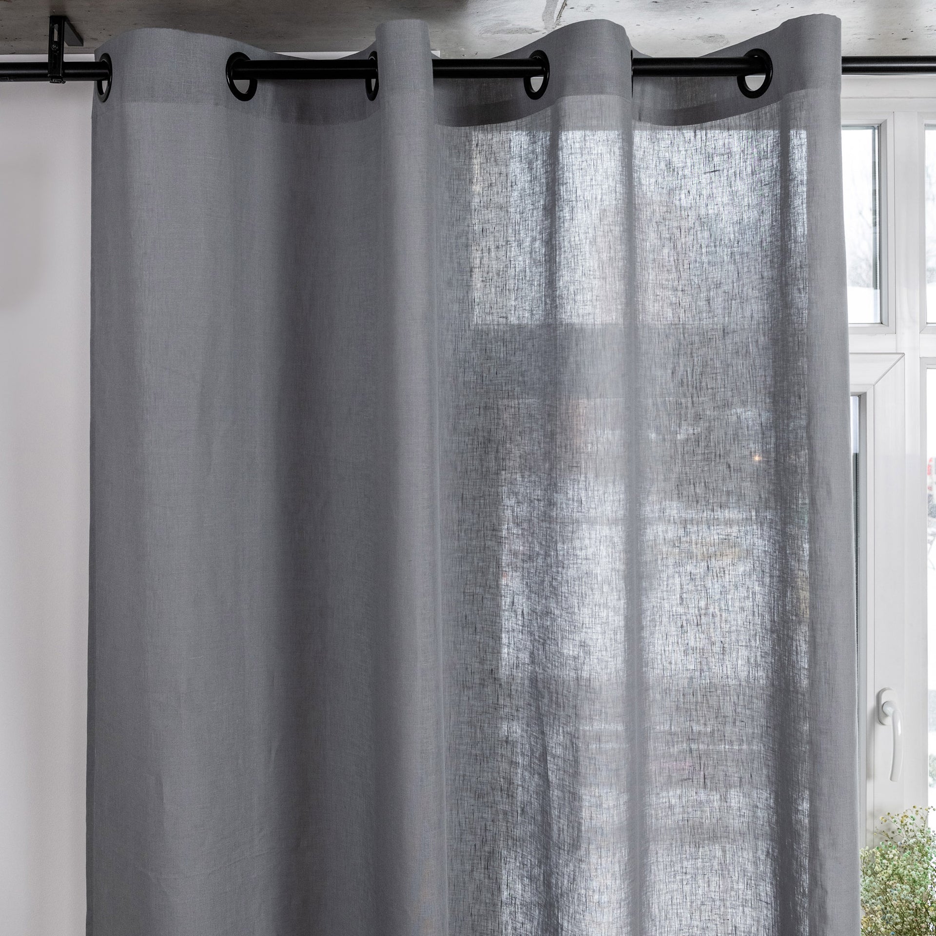 Grommet Top Linen Curtain Panel - Eyelet Window Treatments - Natural 100% Linen Drapery