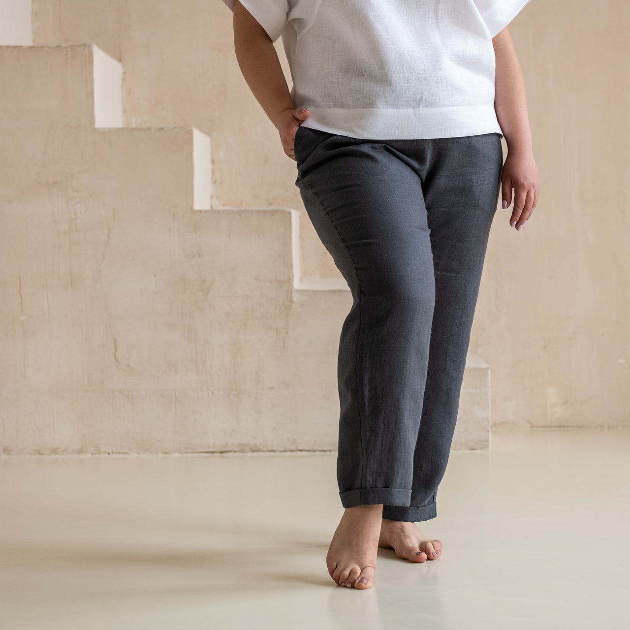 Straight Linen Cropped Pants