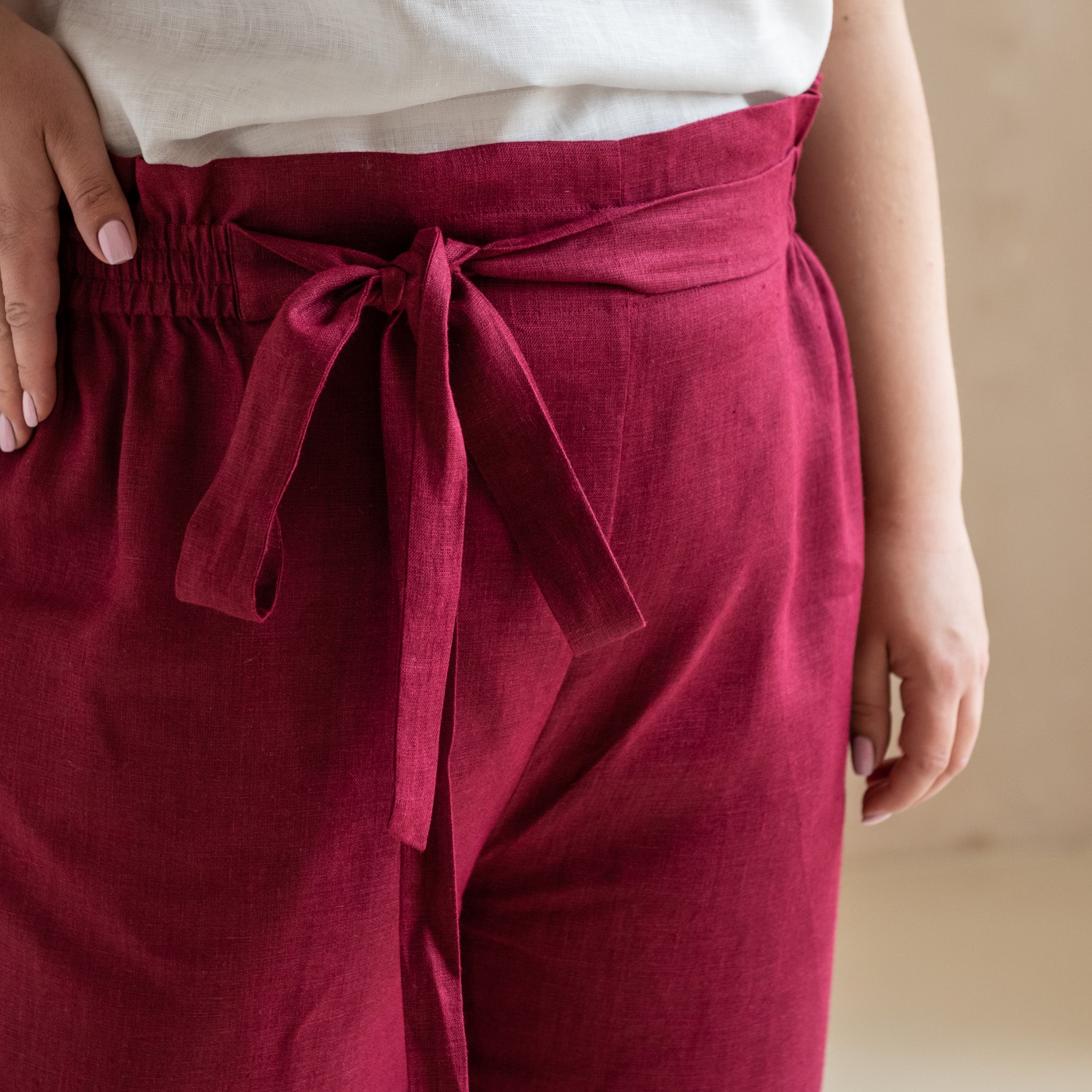 Burgundy paperbag waist on sale trousers