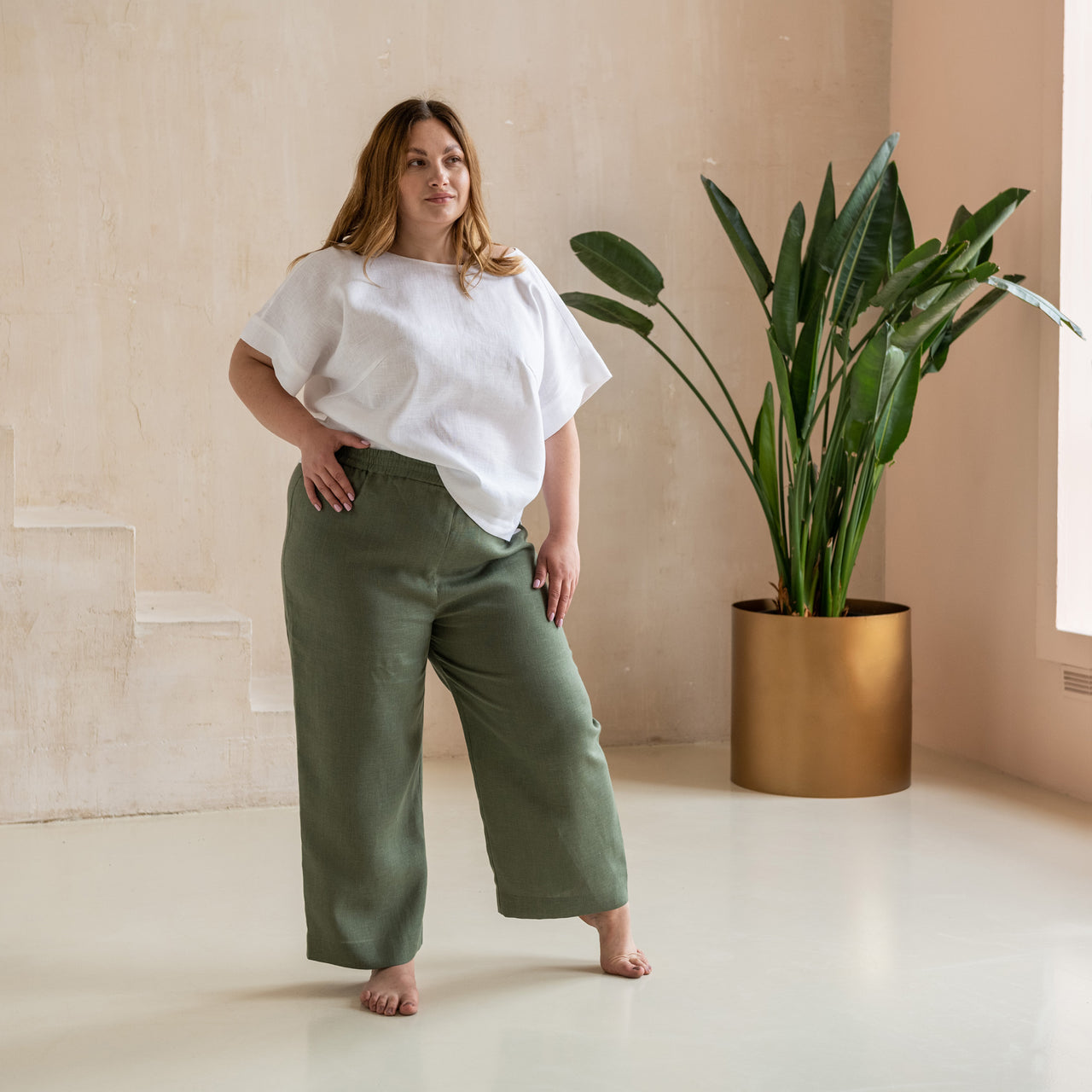 Women's Natural Linen Pants – High Waist, Plus Size Linen Pants