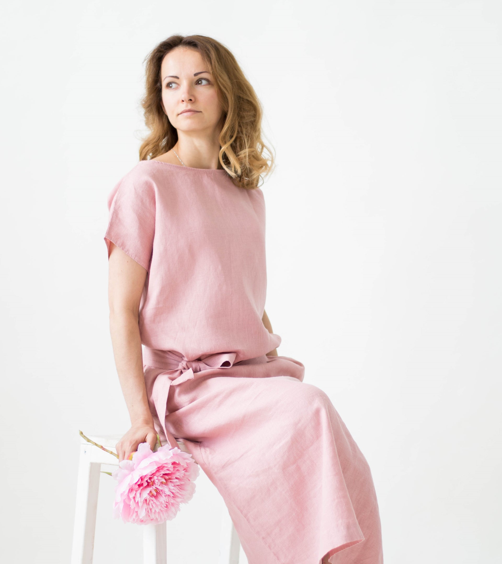 Dusty Rose Linen Dress - Loose Summer Women Dress - Linen Long Tunic S Dusty Rose Linen Dress - Loose Summer Women Dress - Linen Long Tunic S