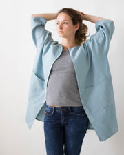 Blue Linen Jacket with Pockets