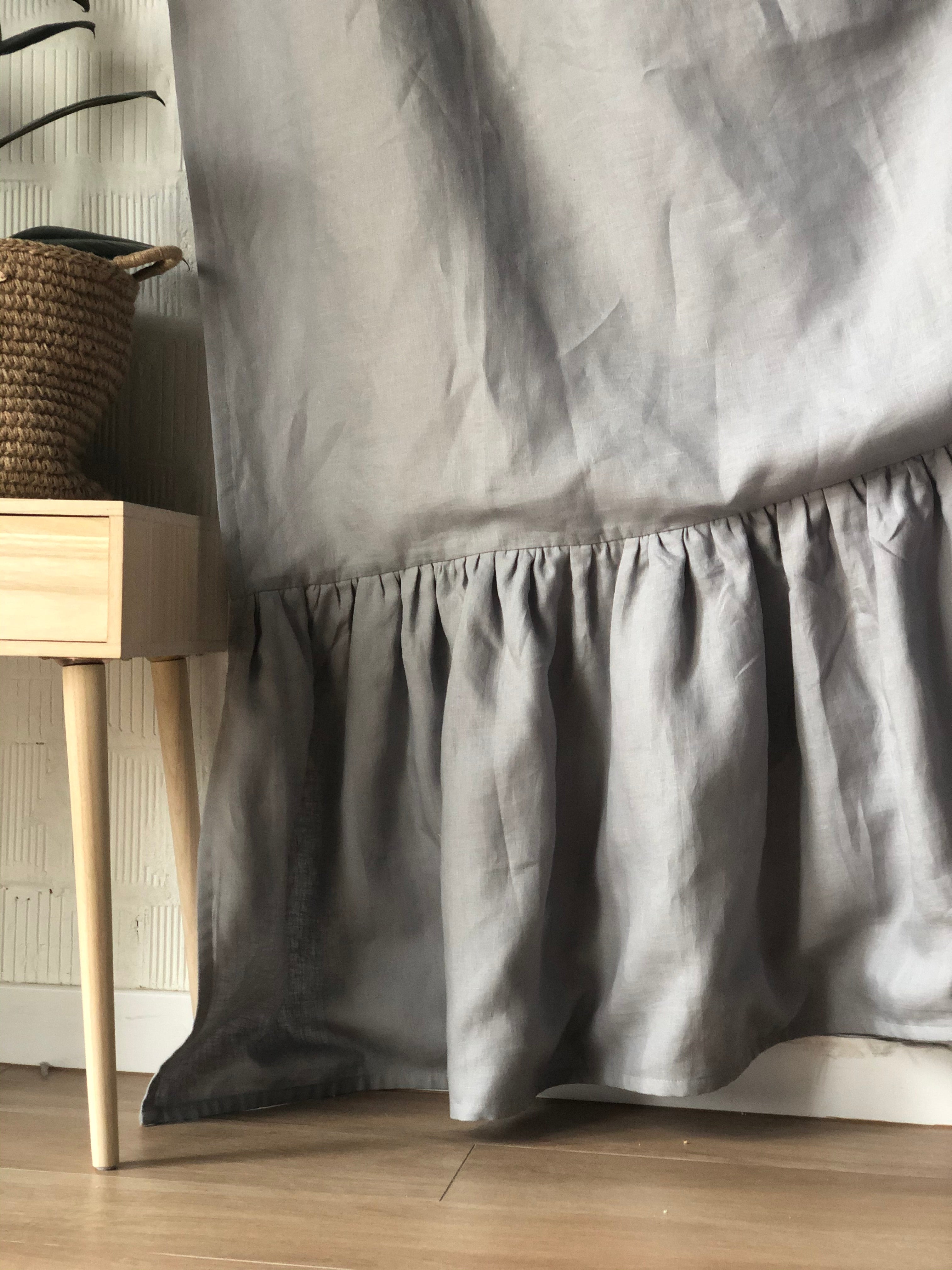 Ruffle Solid Room Darkening Linen Panel - Blackout lining - Sun Blocking Drapery 100% online Natural Flax