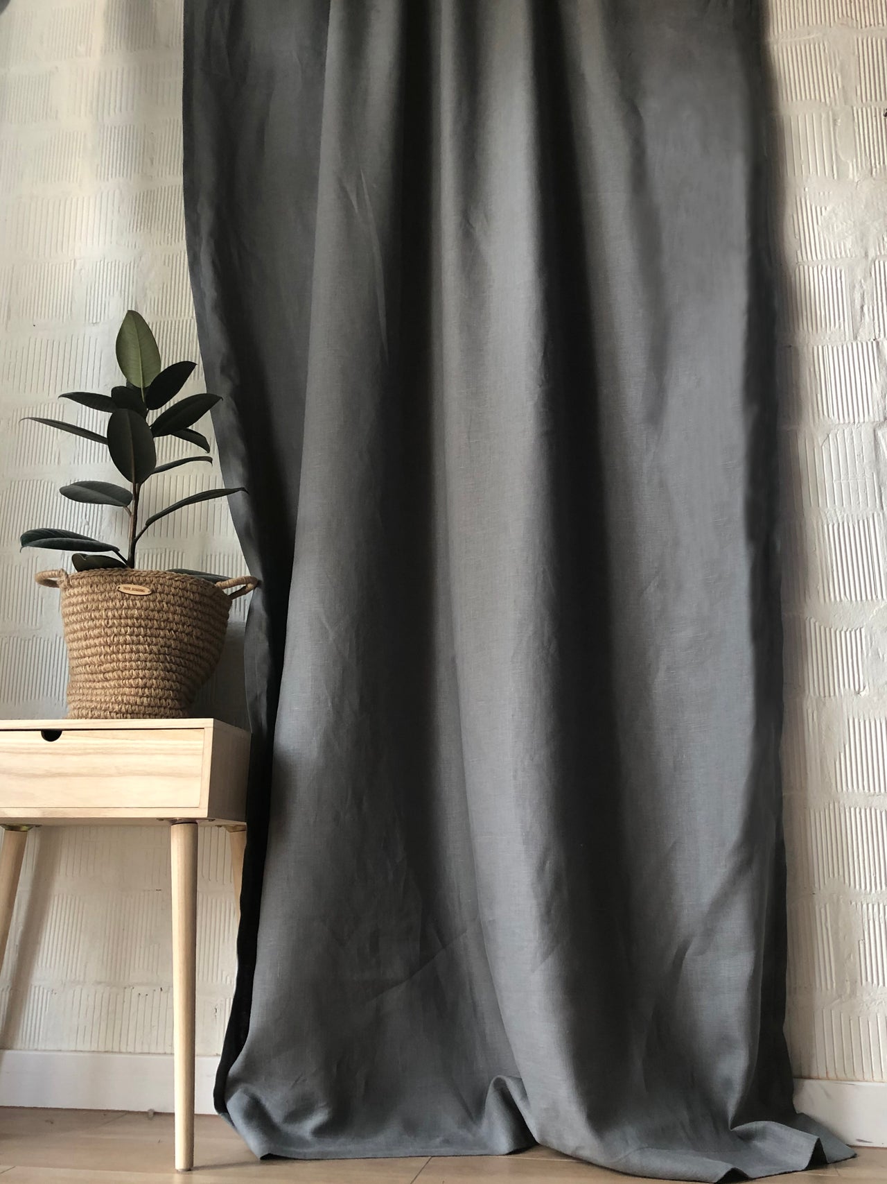 Solid Rod Pocket Single Flax Linen Curtain Panel - Medium Room Darkeni