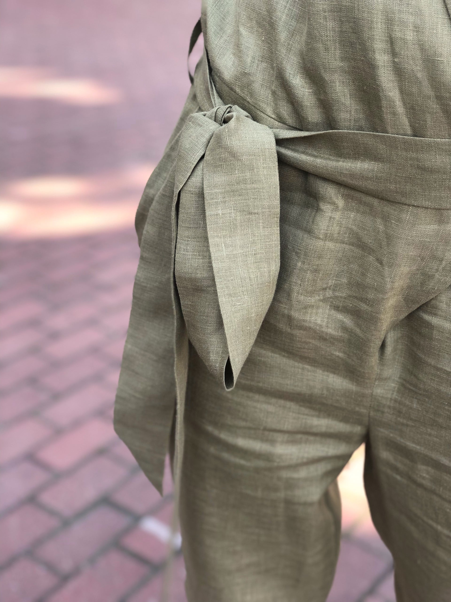 Casual Linen Jumpsuit - Linen Romper with Belt - Loose Linen Overall