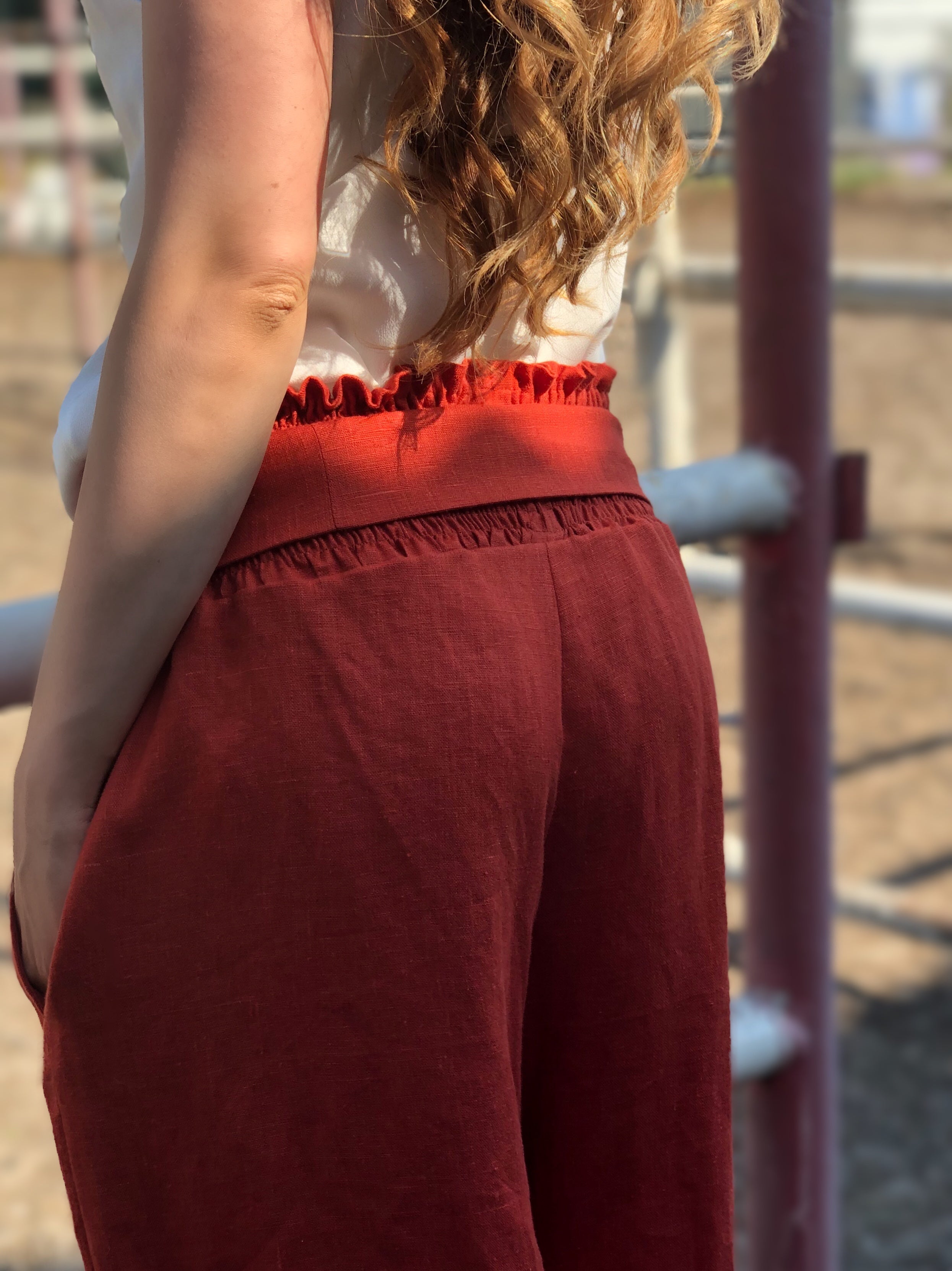 Women's red linen on sale pants