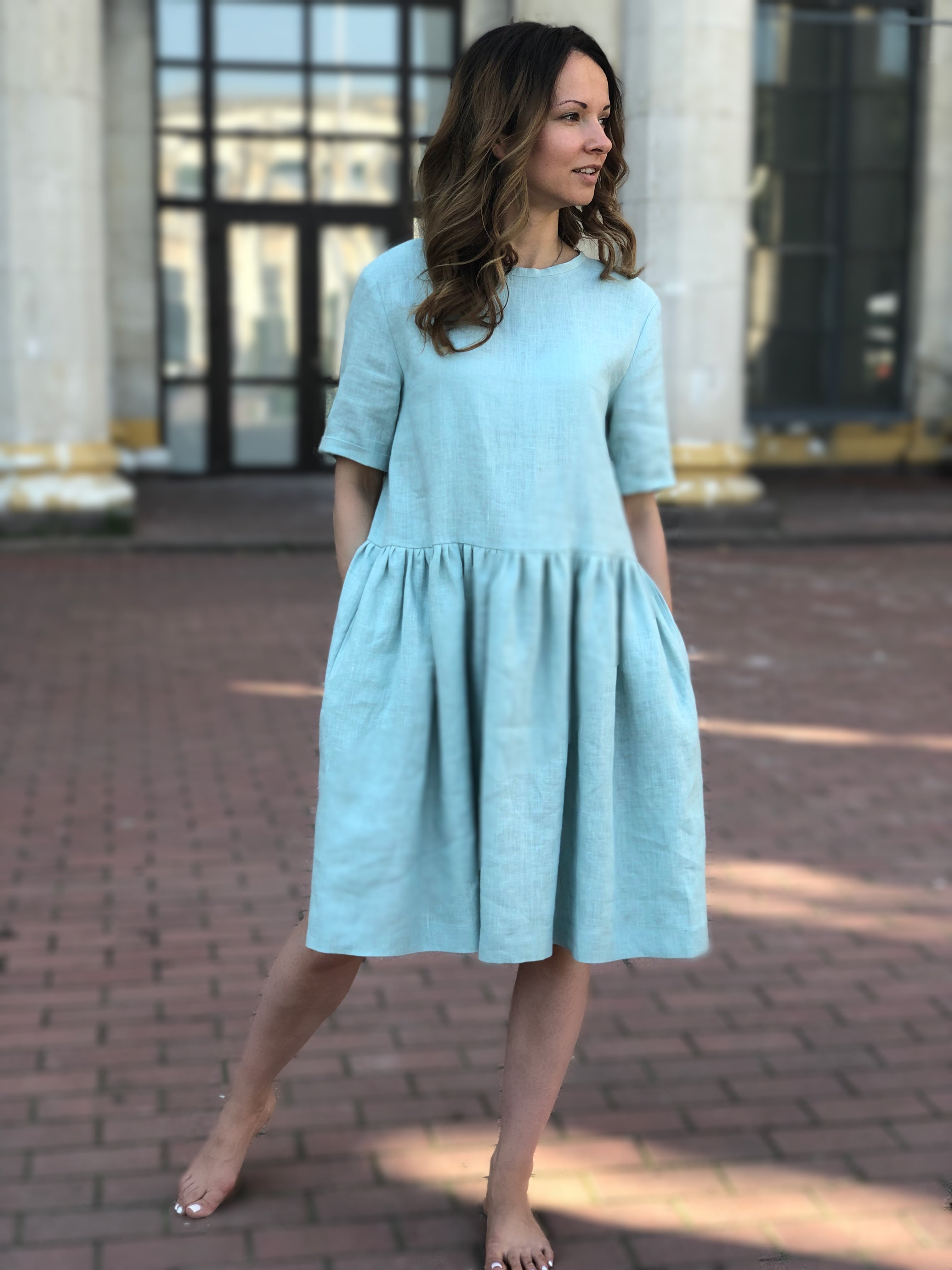 Short sleeve shop dress with pockets