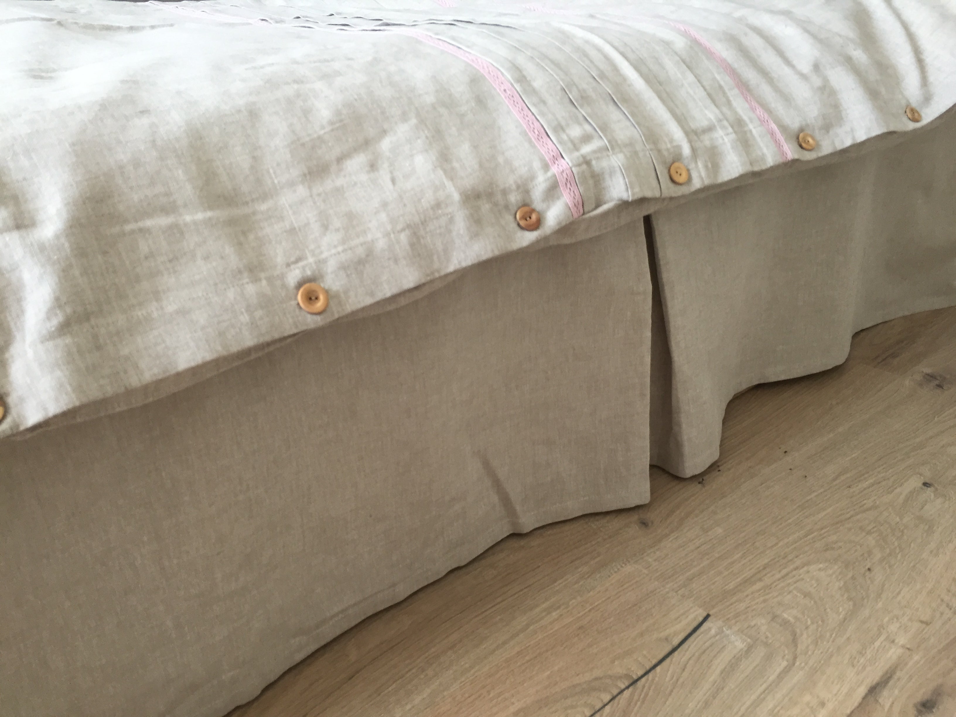 Natural Linen Bed Skirt with Cotton Lining Long Side Unpleated Spl