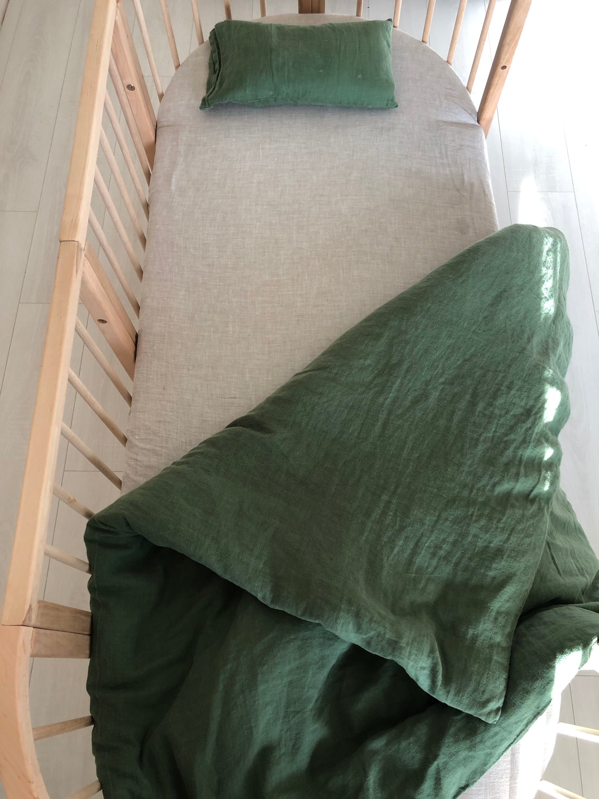 Baby Toddler Duvet Cover - Natural, Green, Blue, Pink Colors - 100% Linen with Zipper Closure