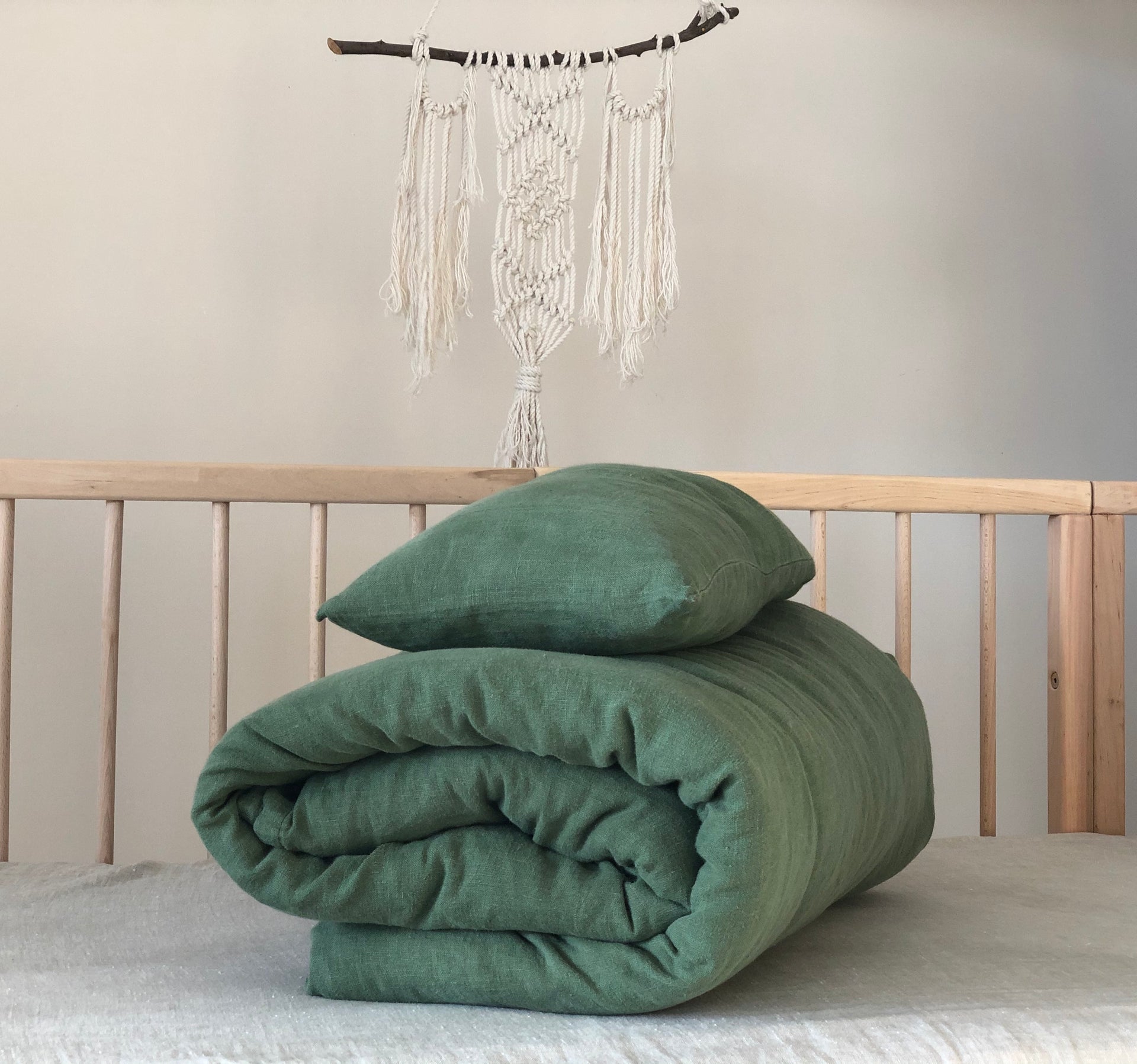 Baby Toddler Duvet Cover - Natural, Green, Blue, Pink Colors - 100% Linen with Zipper Closure