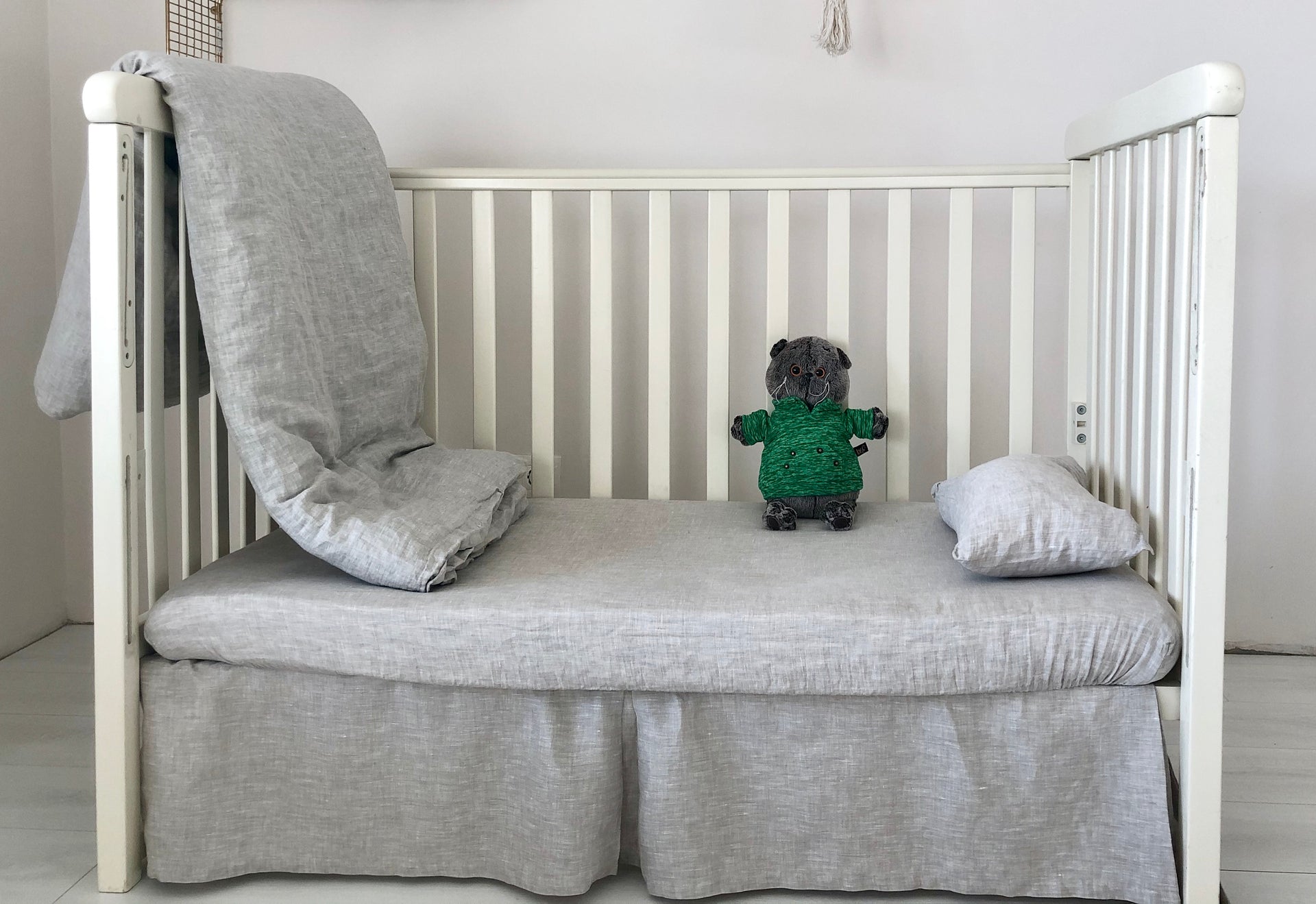 Baby Toddler Duvet Cover - Natural, Green, Blue, Pink Colors - 100% Linen with Zipper Closure