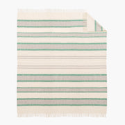 Cream Wool Blanket with Forest Green and Gray Stripes - 100% Pure Soft Wool Blanket
