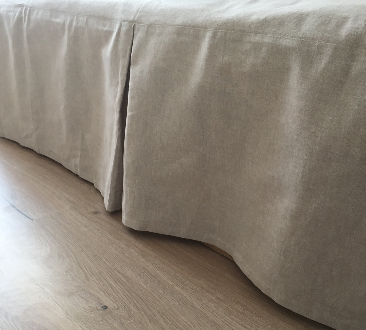 Natural Linen Bed Skirt with Cotton Lining Long Side Unpleated Spl