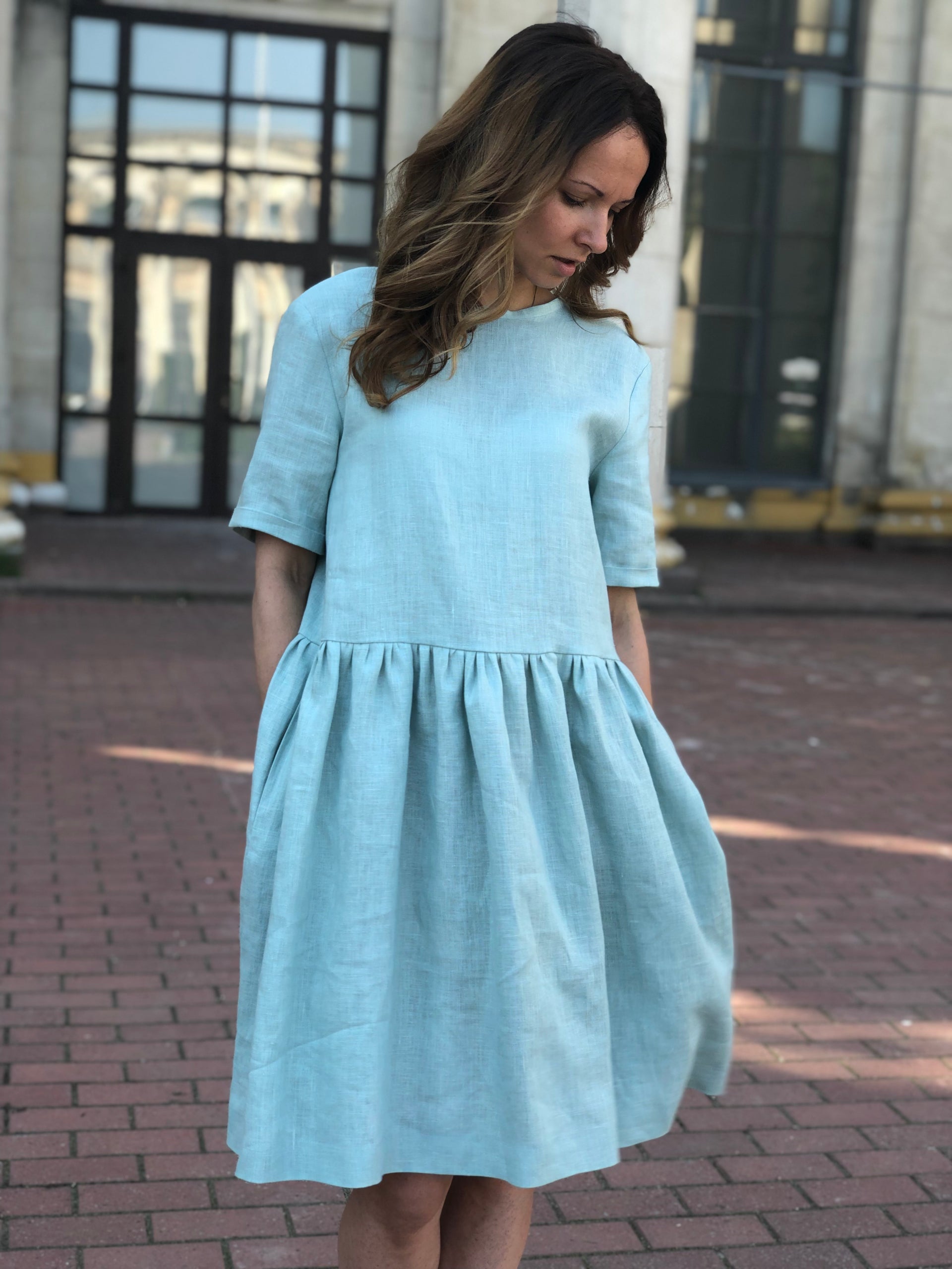 Linen Dress with Pockets - Short Sleeves Linen Dress - Oversize Linen Dress L Linen Dress with Pockets - Short Sleeves Linen Dress - Oversize Linen Dress L