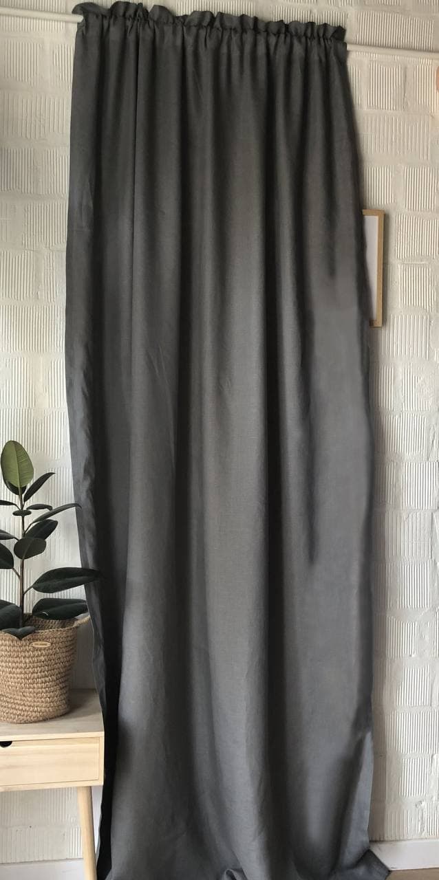 Linen Blackout Curtains, Color: Charcoal 