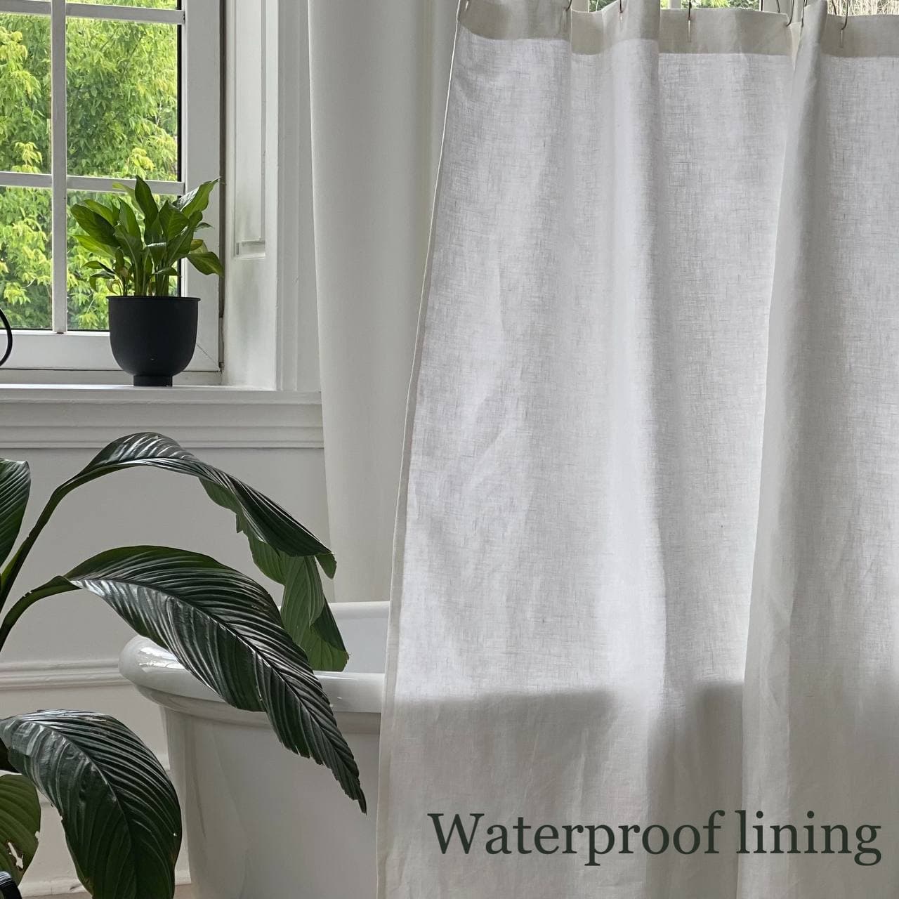 Linen Curtain with White Cotton Lining and Back Tabs - Privacy Linen  Drapery Custom Width - Hidden Tabs