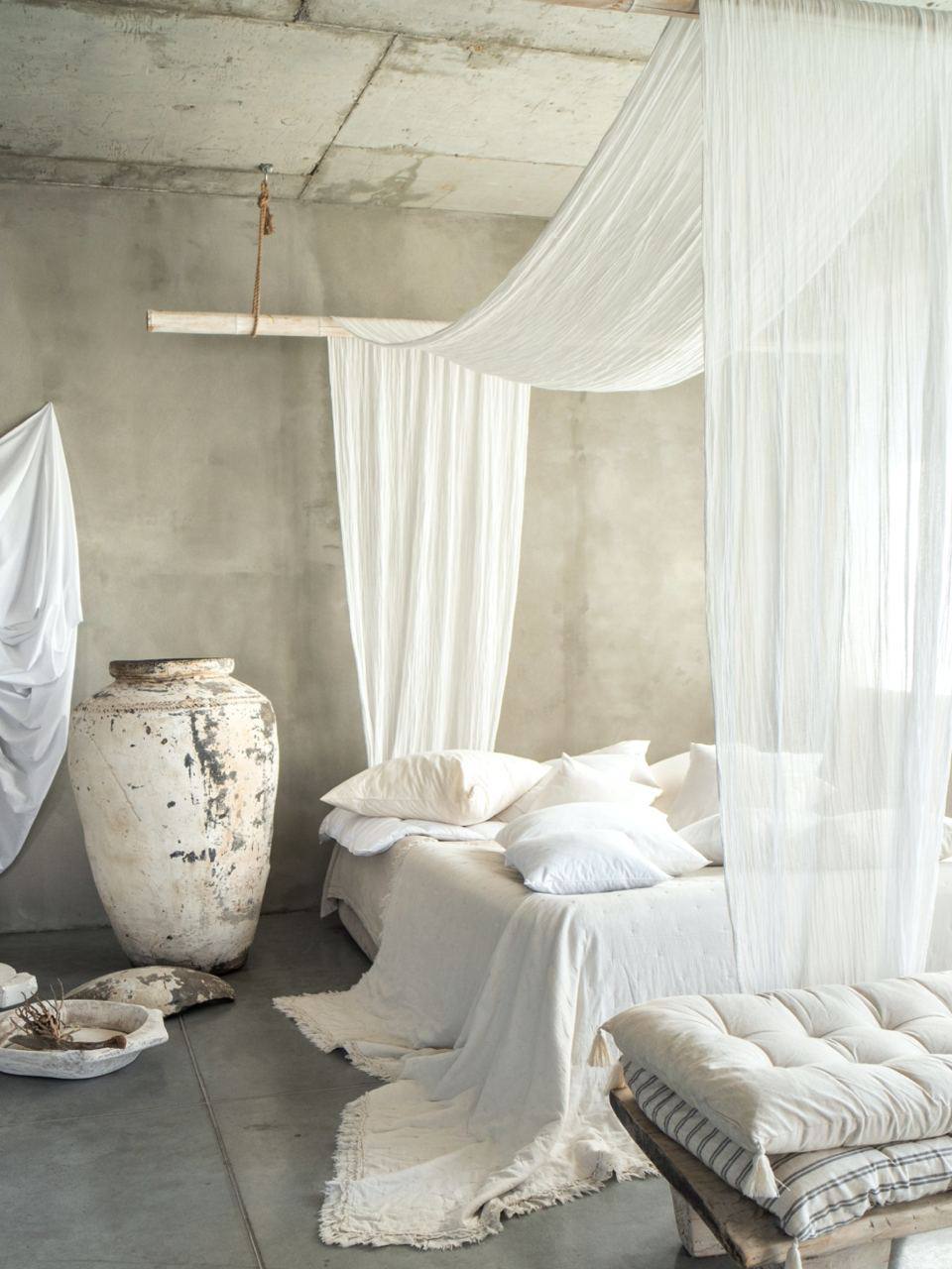 White Canopy Linen Curtains - Natural Linen for Bedroom