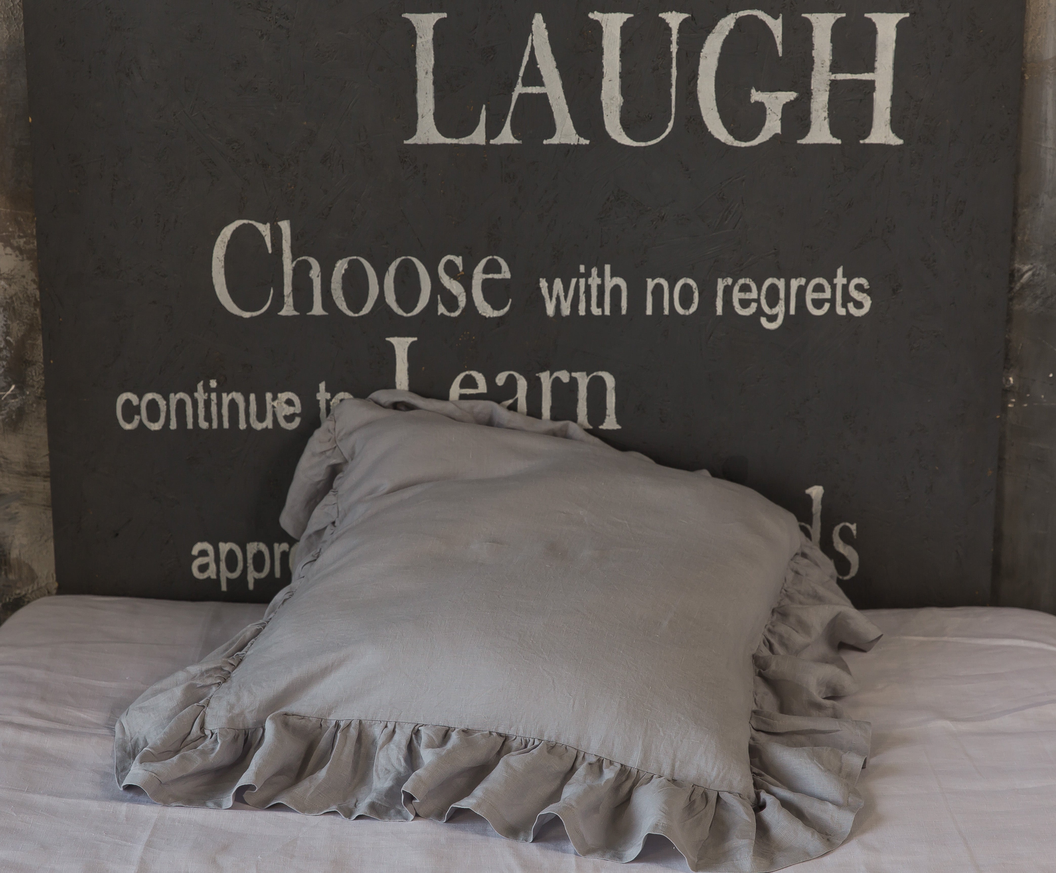 One Shabby Chic Pure Linen Ruffled Sham Standard Queen King Euro